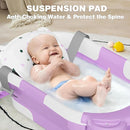 MoreFeel Collapsible Baby Bathtub for Newborn with Thermometer & 1 Hooded Towel & 1 Soft Floating Cushion,Portable Travel Bathtub with Drain Hole, Durable Foldable Baby Tubs for Infants to Toddler by TinyTreasures Baby Boutique