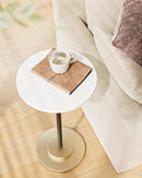 Masupu Drink Table, Round Side Table for Small Spaces, Pedestal Side Table, Small End Table with Metal Base, for Living Room, Bedroom, Bathroom, White by CozyNest Decor