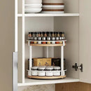 Lazy Susan Organizer, Rotating Spice Rack, 2 Tier Spice Turntable Organizer, Industrial Turntable Spice Holder, for Kitchen Countertop, Compact and Versatile, White and Natural SR22WN by CozyNest Decor