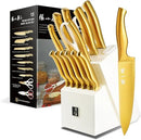 ZHANG XIAO QUAN SINCE 1628 15Pcs Knife Sets with Block, 50Cr15MoV Stainless Steel kitchen knife set with Built-in Sharpener Dishwasher Safe(Golden) by CozyNest Decor
