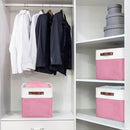 Collapsible Fabric Storage Cubes 11x11 Cube Storage Bins, 4 Pack Closet Baskets Box with Handles for Organizing, Shelf, Toys, Clothes, Home, Office, Nursery (Pink&White) by CozyNest Decor