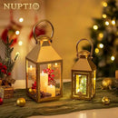 NUPTIO Gold Lanterns Decorative Indoor: 8.6 Inch Tall Metal Lantern with Glass for Pillar Candle - Fireplace Decor for Christmas Home Living Room Mantle Porch Wedding by CozyNest Decor