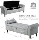 Storage Ottoman Bench for Bedroom, 63" End of Bed Bench with Rolled Arms Upholstered Ottoman Bench Fit for Bedroom, Living Room, Entryway, Velvet Light Gray by CozyNest Decor