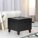 Adeco Storage Ottoman Foot Rest Stool, Leather Ottoman Footstool with Solid Wood Legs and Hinged Lid, 17.7" Small Foot Stool for Living Room, Bedroom by CozyNest Decor