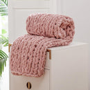 WESHIONGOO Chunky Knit Blanket Throw 40"×40" Knitted Throw Blankets for Couch Bed Fluffy Soft Blanket with Jumbo Chenille Yarn Thick 100% Handmade(Pink) by CozyNest Decor