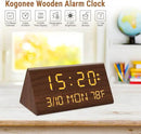 Kogonee Wooden Digital Alarm Clock, 0-100% Dimmer, 2 Alarm Settings, Weekday/Everyday Mode, 9 Mins Snooze, 12/24H, Temperature and Date Display for Office, Travel, Bedroom Alarm Clock (Brown) by CozyNest Decor
