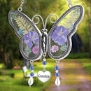 Laraine Butterfly Suncatcher with Pressed Colourful Flower Wings Mom Mother's Day Butterfly Glass Wind Chime Ornament Charm with Metal Heart Gifts for Mom Grandma Birthday (Purple Grandma) by GreenHaven Gardens