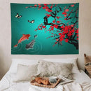 Houselerax Japanese Koi Fish Tapestry, Cherry Blossoms Asian Oriental Green Teal Floral Branch Koi Fish Carp Tapestries Wall Hanging for Bedroom Living Room Office Decor 80"x60" by CozyNest Decor