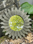 Honiway Farmhouse Wall Decor Mirror 12 inch Sunburst Boho Wood Mirror Rustic Home Decor Room Decoration for Bedroom Living Room Weathered Grey by CozyNest Decor