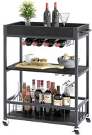 Bar Cart Serving Wine 3 Tier Home Rolling Rack with Wheels Mobile Kitchen Industrial Vintage Style Wood Metal Serving Trolley Serving Cart, Drink Cart for Living Room Kitchen by CozyNest Decor