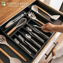 Premium Silverware, Flatware and Utensil Organizer for Kitchen Drawers, Food-Safe Contract Grade, Expandable from 16 to 28 In, Black Bamboo by CozyNest Decor