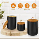 Canister Sets for Kitchen,Ceramic Kitchen Canisters for Countertop with Airtight Wood Lids for Serving Ground Coffee, Tea, Spice, Grains, Sugar, Salt (Black Pack of 3 (8.7/27/44 Oz)) by CozyNest Decor