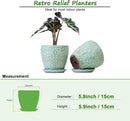 6 Inch Retro Ceramic Planter Set of 2 with Drainage Hole and Saucer for Plants, Indoor-Outdoor Garden Pots for Succulent, Orchid, and Flower (Fits Inner Pots Up to 5 Inches, Retro Green) by CozyNest Decor