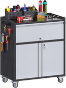 Metal Storage Cabinet on Wheels with 1 Drawer, Rolling Steel Garage Tools Cabinet with Side Pegboard &4 Hooks & 1 Adjustable Shelf for Garage,Shop,Home,Gray/Black, Assembly Required by GreenHaven Gardens