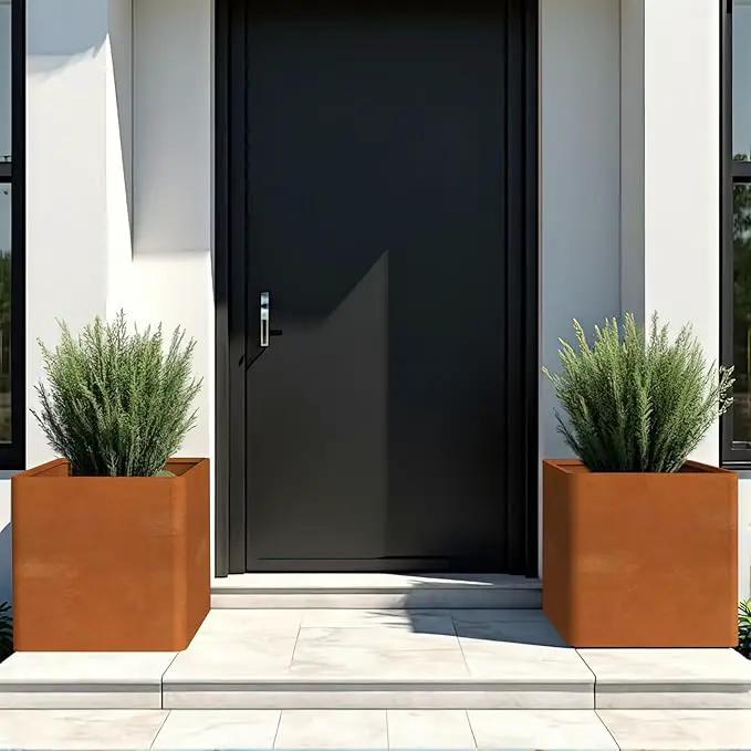 Corten Steel Planter Box 24" L x 24" W x 24" H,Large Metal Square Planter for Outdoor Plants,Metal Cube Flower Pot with Drainage Hole for Porch Hotel Patio Yard, photo 6 of 7