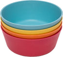 WeeSprout Bamboo Kids Bowls, Set of Four 10 oz Kid-Sized Dinnerware, Cereal, Leftovers & Snack Bowl, Dishwasher Safe (Blue, Yellow, Orange, & Red, 10 Oz) by TinyTreasures Baby Boutique