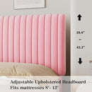King Size Bed Frame with Headboard, Velvet Upholstered Platform Bed with Vertical Channel Tufted Design, No Box Spring Required, Easy Assembly, Pink by CozyNest Decor