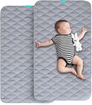 Waterproof Crib Mattress Protector Pad Cover 2 Pack 28" x 52", Anti Slip & Absorbent Waterproof Bed Pads for Standard Crib/Toddler Bed Quilted Machine Washable (Quilted Improved Thickness) Grey by TinyTreasures Baby Boutique