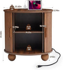 AVZEAR 24" Large Round End Table with Charging Station, Farmhouse Fluted Sofa Side Table with Sliding Tambour Door & Storage, Mid-Century Wood Nightstand for Living Room, Bedroom, Walnut by CozyNest Decor