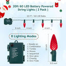 Brightown C6 LED Christmas String Lights - 2 Pack Each 20ft 60LED Battery Operated Strawberry String Lights with Timer and 8 Light Modes for Christmas Trees Wreaths, Indoor Xmas Decor, Red and White by GreenHaven Gardens
