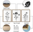 Flower Plant Wall Art Decor 16"x11" Set of 3 Black And White Botanical Painting Wood Framed For Minimalist Bedroom Office Rustic Living Room Abstract Wildflower Sign Hanging (Wood White) by CozyNest Decor