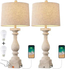 BOBOMOMO 27" Farmhouse 3-Way Dimmable Touch Control Table Lamp Set of 2 with USB A &USB C Charging Ports for Bedroom Living Room Vintage Rustic Traditional Nightstand Bedside Lamps (2 Bulbs Included) by CozyNest Decor