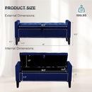 Storage Ottoman Bench, Velvet Upholstered Footstool for Bedroom and Living Room, Tufted Seat with Storage, Wooden Legs & Metal Rivets, Dark Blue by CozyNest Decor
