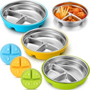 Nuogo 3 Pcs Stainless Steel Baby Suction Plates with Removable Silicone Shell 2-in-1 Metal Toddler Bowl Divided for Picky Eaters Kid Feeding Led Weaning Supply, Dishwasher Safe (Yellow,Blue,Green) by TinyTreasures Baby Boutique