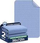 Washable Bed Pads 36" x 72" - 2 Pack, Blue, Waterproof Bed Pads for Incontinence, Bed Wetting Pads for Bed, Sofa, Floor, Resuable Underpads for Adults, Seniors, Pet by TinyTreasures Baby Boutique