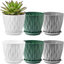 FaithLand 6-Pack 6-Inch Plastic Plant Pots with Saucers | Thickened PP Material, Modern Wave Texture, Enhanced Drainage for Indoor/Outdoor Garden Plants | Tricolor Value Set by GreenHaven Gardens