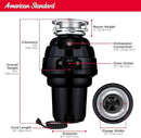 American Standard 10-US-AS-12 Garbage Disposal Anti-Jam Stainless Steel Food Waste Grinding System, Heavy Duty, 1.25 HP, Black by CozyNest Decor