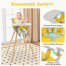BABY JOY Convertible Baby High Chair, 3 in 1 Wooden Highchair/Booster/Chair with Removable Tray, Adjustable Legs, 5-Point Harness, PU Cushion and Footrest for Baby, Infants, Toddlers (Yellow) by TinyTreasures Baby Boutique