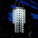 Hanging Solar Lantern Outdoor, 2 Tiers 21” Solar Transparent Acrylic Beaded Chandelier with Cool White LED S Hooks for Garden Yard Patio Gazebo Outside Decor by CozyNest Decor