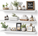 3-Pack Floating Wall Shelves, 24-Inch Rustic White Wooden Shelves for Storage and Décor, Easy Installation for Living Room, Bedroom, and Kitchen by CozyNest Decor