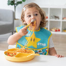 Bumkins Toddler Utensils, Kids Size Fork and Spoon Set, Silicone and Stainless-Steel Training Silverware, Angled Fork / Spork for Self-Feeding, Children Learning to Eat, 18 Mos Up, Pineapple Yellow by TinyTreasures Baby Boutique