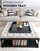 20 Inches Square Wooden Ottoman Tray Black, Large Wood Serving Tray with Handles for Living Room, Serving Food Breakfast, Ottoman Coffee Table Couch Sofa Kitchen by CozyNest Decor