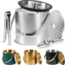 Ice Bucket, Ice Bucket with Silicone Sealing Ring Double-Wall Vacuum Insulation Champagne Buckets with Filter Layer Ice Tongs Ice Scoop (Silver, 4 L) by CozyNest Decor