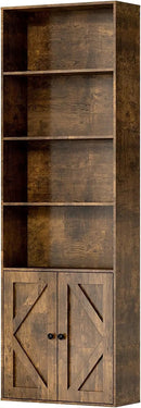 Tall Brown Wooden Bookshelf with Cabinet and Doors – 70.86" Bookcase with Doors, 6 Shelf Freestanding Tall Book Shelf for Living Room Storage, Bedroom, Home Office Organization – Brown Bookcase Wood by CozyNest Decor