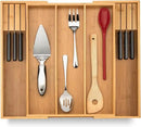 Purawood Kitchen Drawer Organizer with Knife Blocks - Utensil Drawer Organizer for Kitchen, Cutlery Tray & Silverware Organizer, 3-5 Slots - Bamboo Organizer for Utensils & Flatware (Natural) by CozyNest Decor
