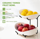 HBlife Fruit Bowl for Kitchen Counter - 2 Tier Ceramic Fruit Rack, Fruit Basket for Fresh Fruit&Veggies, Tiered Fruit Platter Serving Trays for Party