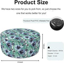 Inflatable Ottoman Stool D31 xH14 for Outdoor/Indoor Use, Water Repellent Patio Foot Rest with Portable Handle,Round Pouf Ottoman Suitable for Garden,Deck and Camping - Blue Salmone Tropical by CozyNest Decor