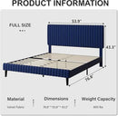 Full Size Bed Frame, Velvet Upholstered Platform Bed with Vertical Channel Tufted Headboard and Footboard, No Box Spring Required, Easy Assembly, Blue by CozyNest Decor