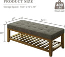Large Rectangular Upholstered Ottoman Bench, Linen Tufted Footrest Ottoman with Solid Wood Shelf Storage Coffee Table for Bedroom Living Room, Granite by CozyNest Decor