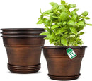 Plant Planters Pots Set of 4 Pack 11 Inch, Plastic Flower Pot for Indoor Plants with Drainage Holes & Trays, Resin Decorative Container Sets with Saucer for House Outdoor Garden Planters Copper by CozyNest Decor