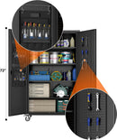 72" H Wide and Deep Garage Storage Cabinet with Wheels & Pegboard, Large Locking Metal Storage Cabinet with 2 Doors and 4 Adjustable Shelves for Garage, Home, Assembly Required, Black by GreenHaven Gardens