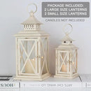 NEEDOMO Lanterns Decorative Outdoor&Indoor, Set of 4 (14"&10") Beige Metal Lantern Decor with Glass, Candle Holder for Porch, Patio, Garden, Balcony, Wedding, Table Centerpiece by CozyNest Decor