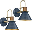 Industrial Wall Sconces Set of Two, HWH Indoor Wall Sconce 1-Light Barn Vanity Light, Gooseneck Wall Lamp for Bathroom Bedroom Bedside Kitchen, Hammered Metal Shade, Navy Blue Finish, 5HZG74B-2 BL+BG by CozyNest Decor