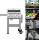 Monument Grills 4-Burner Liquid Propane Gas Grill, Silver Stainless Steel Grill Outdoor Patio Garden Barbecue Grill with Clearview® Lid and One Foldable Shelf, Mesa400MF by GreenHaven Gardens