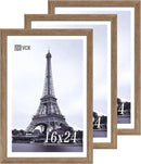 VCK 16x24 Frame 3 Pack - Brown Walnut, Natural Textured Solid Wood Poster Picture Frame, Wall Mounting Hanging by CozyNest Decor