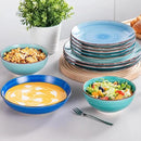 vancasso Bonita Dinnerware Set 24 Pieces Blue Stoneware Service for 6, Handpainted Spirals Pattern Stoneware Combination Set by CozyNest Decor